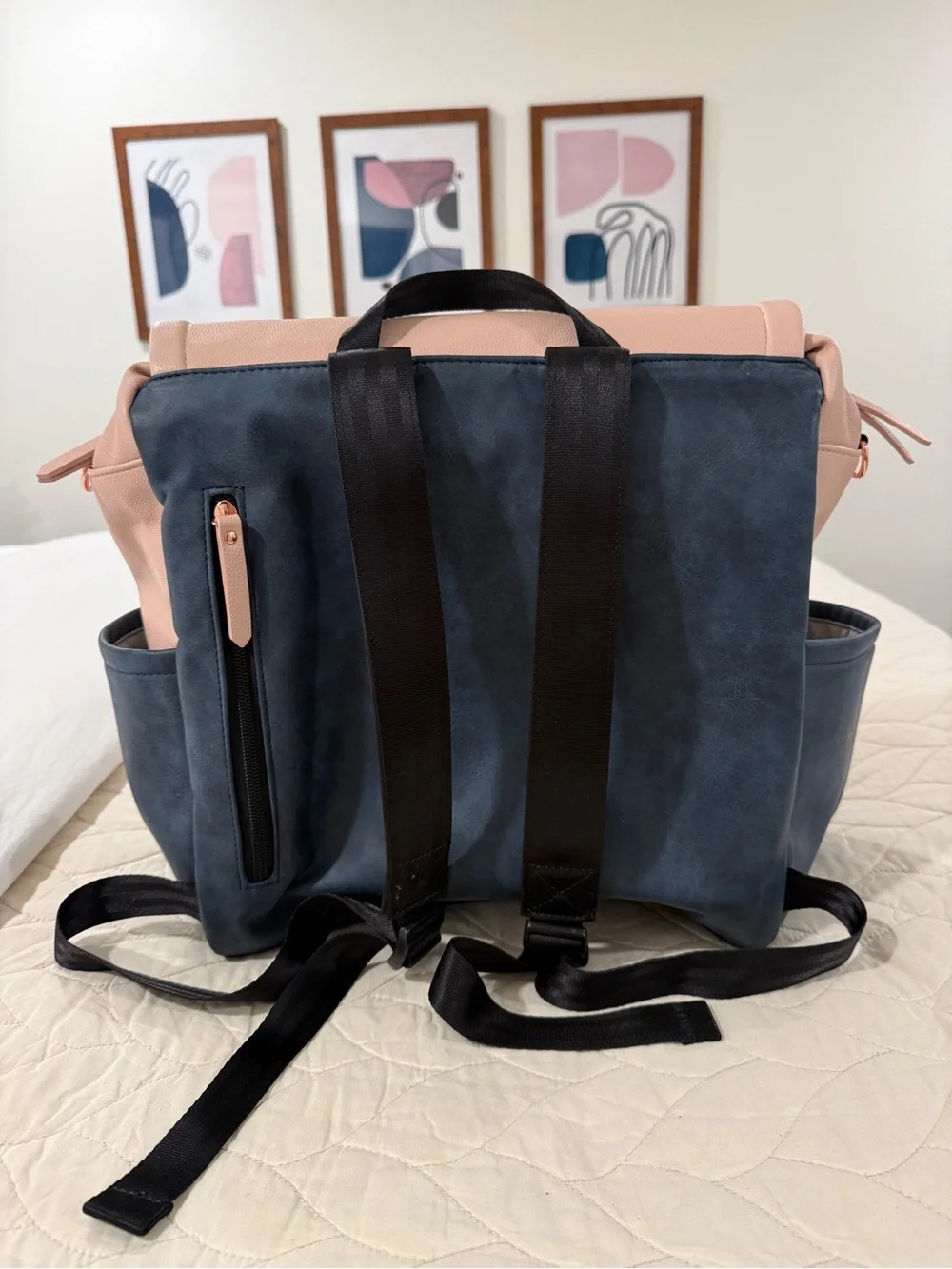 Petunia Pickle Bottom Blush Pink and Navy Rucksack Backpack